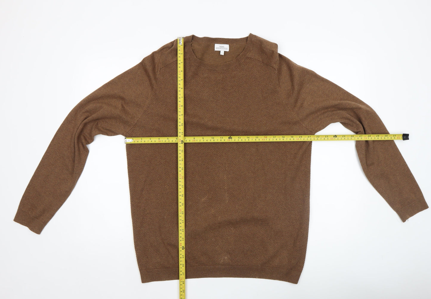 Next Men's Brown Cotton Blend Crew Neck Jumper Size L