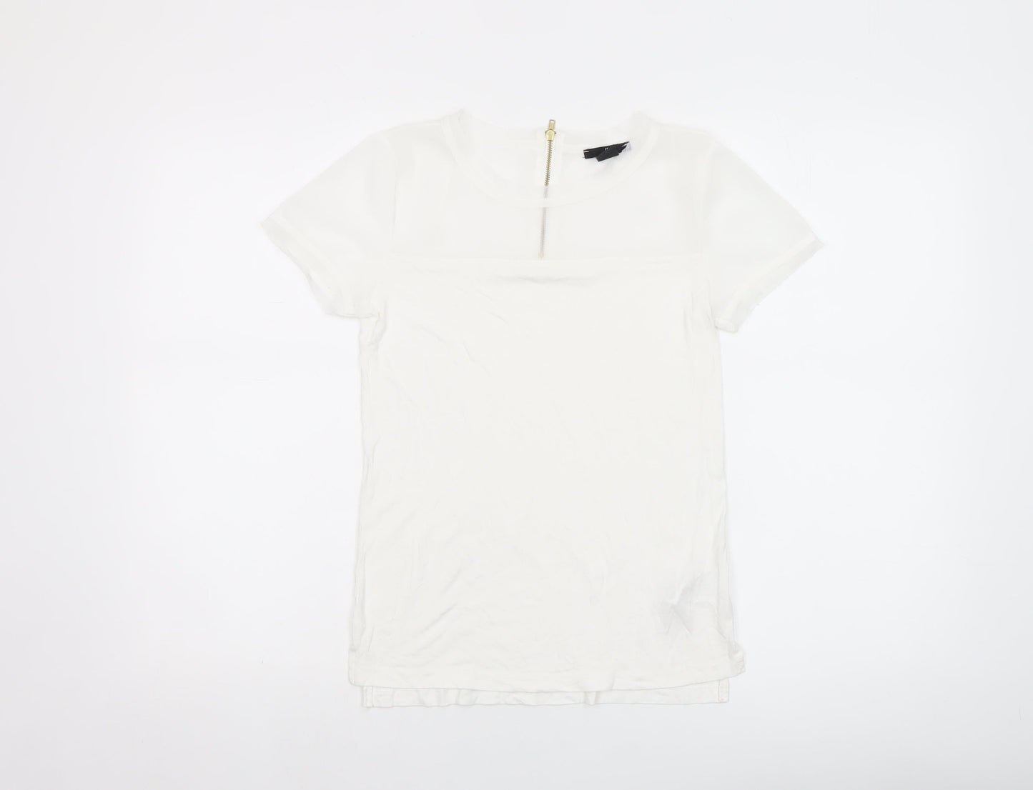 H&M Women’s White Short Sleeve Zip Back Viscose Top XS