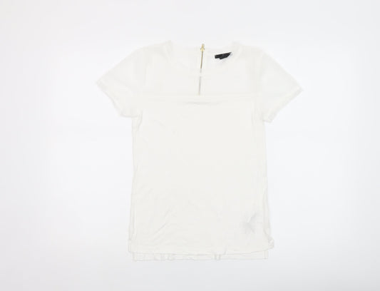 H&M Women’s White Short Sleeve Zip Back Viscose Top XS