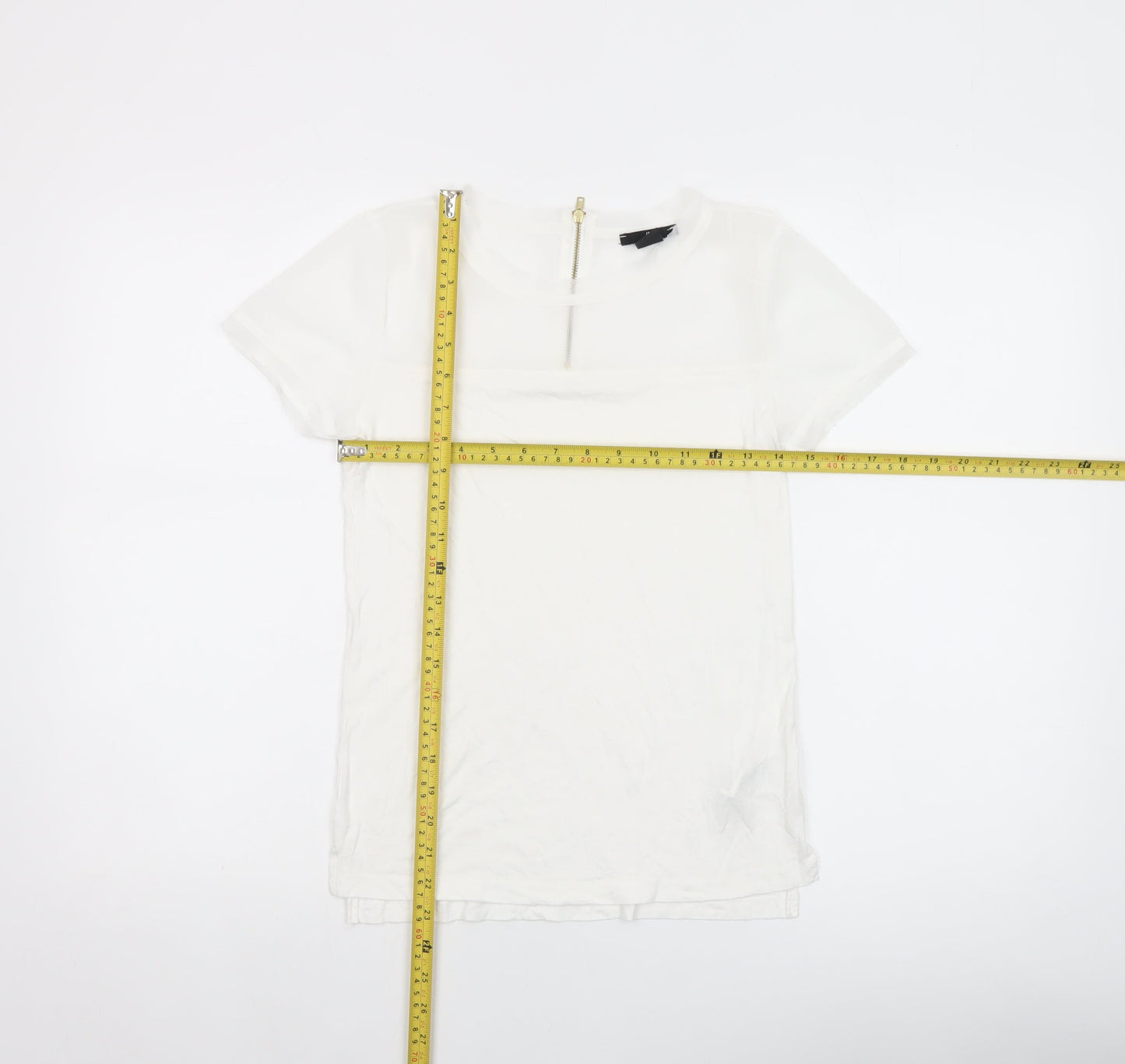 H&M Women’s White Short Sleeve Zip Back Viscose Top XS