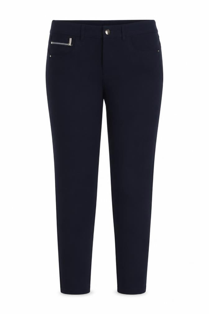 Front view of Dunnes women’s black stretch slim trousers, size UK 12