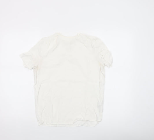 H&M Women White Short Sleeve Viscose Blouse UK 8 Lightweight Casual Top