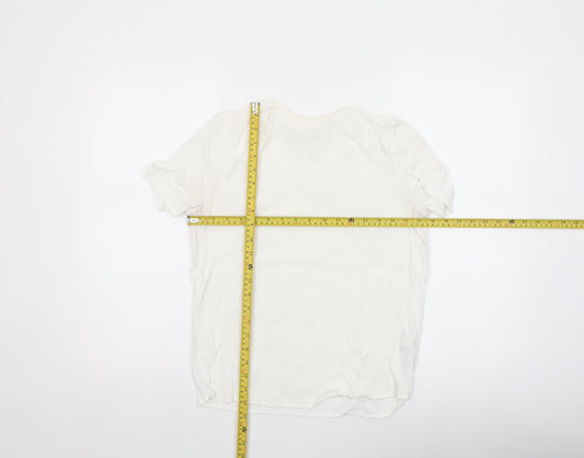 H&M Women White Short Sleeve Viscose Blouse UK 8 Lightweight Casual Top