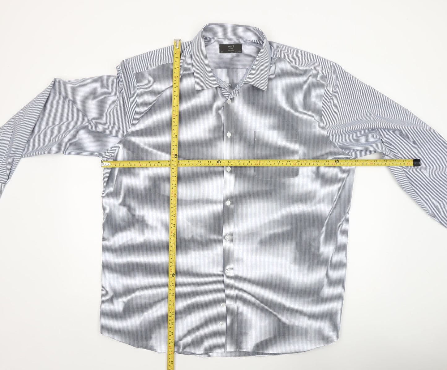 Marks and Spencer Men's Blue Striped 19in Tailored Long Sleeve Dress Shirt