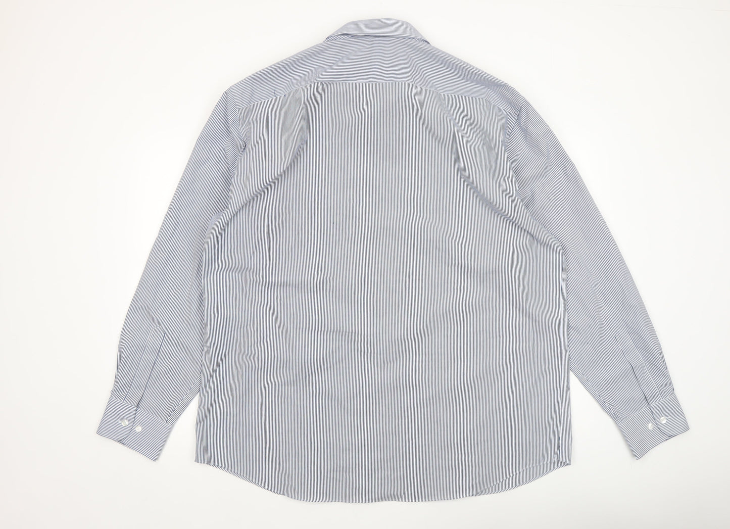 Marks and Spencer Men's Blue Striped 19in Tailored Long Sleeve Dress Shirt