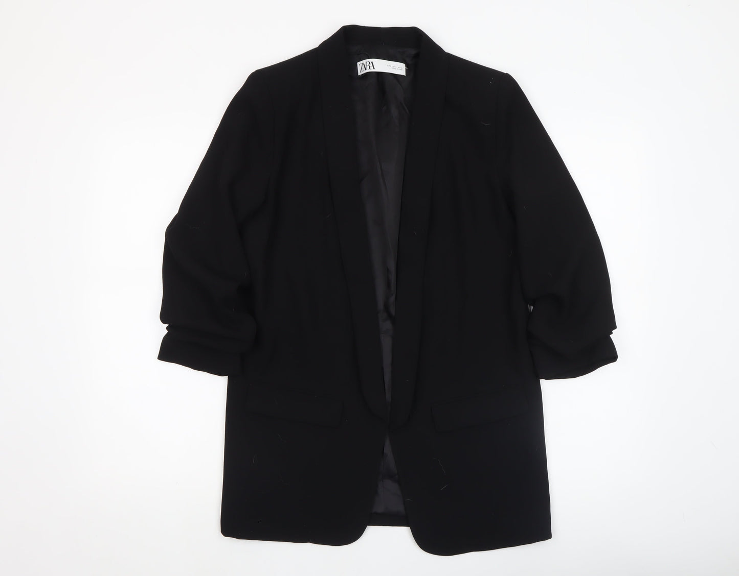 Zara Women's Black Shawl Lapel Long Blazer Jacket Size S