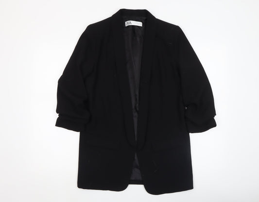 Zara Women's Black Shawl Lapel Long Blazer Jacket Size S