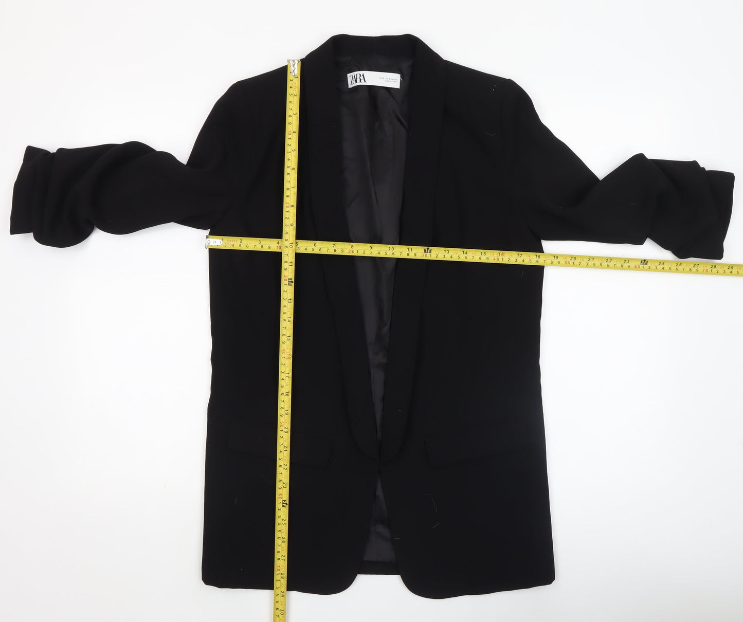 Zara Women's Black Shawl Lapel Long Blazer Jacket Size S
