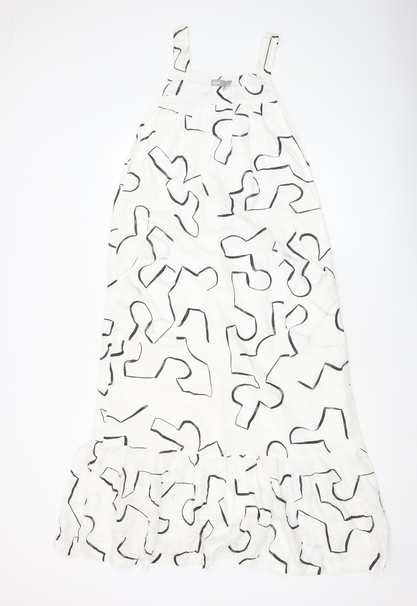ASOS Women’s White Geometric Art Print Cotton Halter Midi Slip Dress Size 6