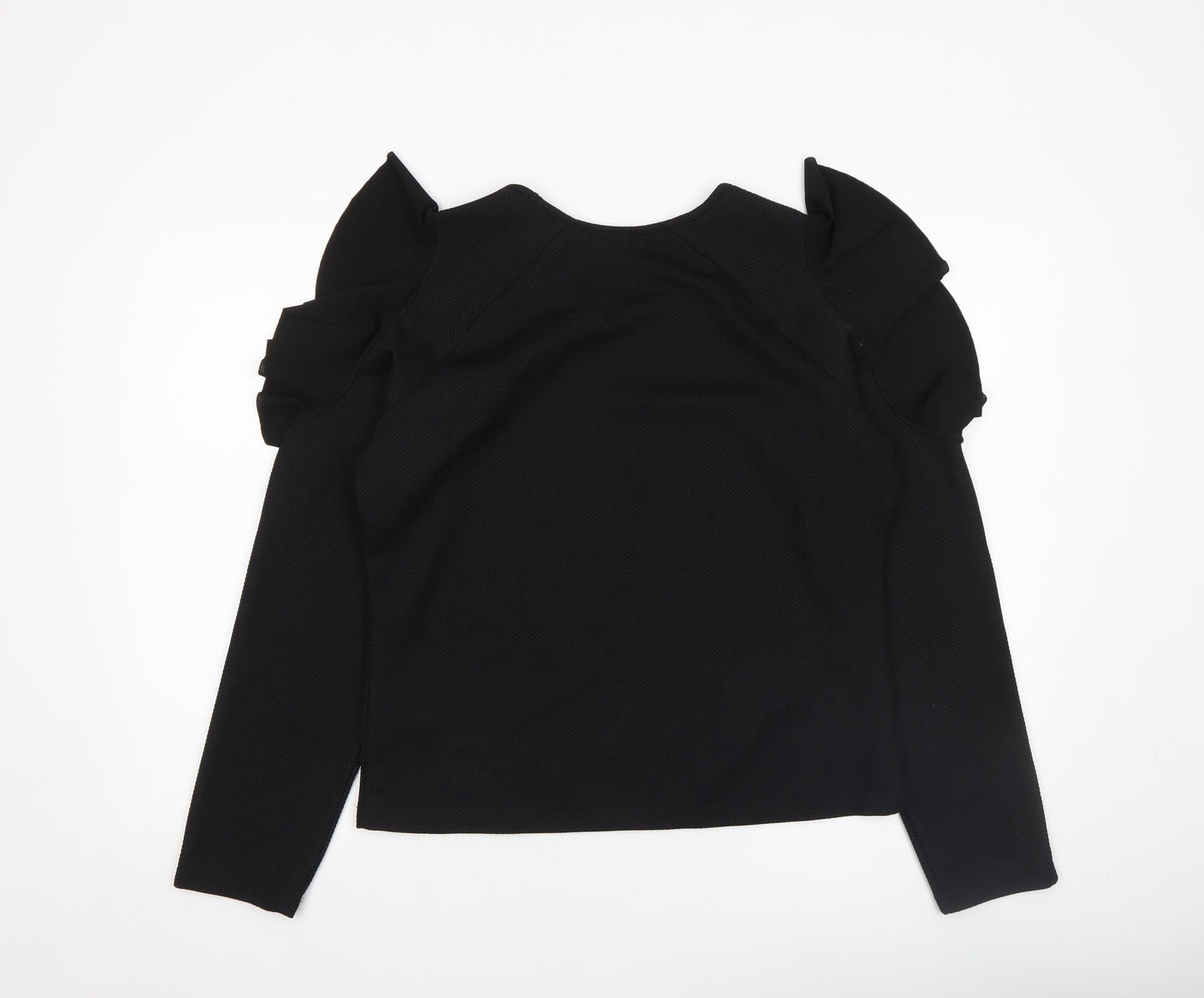 Guess Womens Black Ruffle Sleeve Long Sleeve Blouse XL
