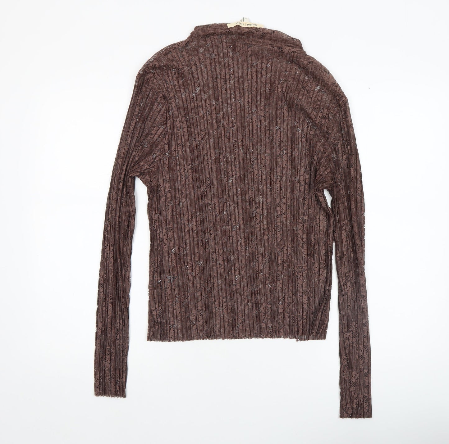 River Island Women Brown Lace Long Sleeve High Neck Blouse Size 18