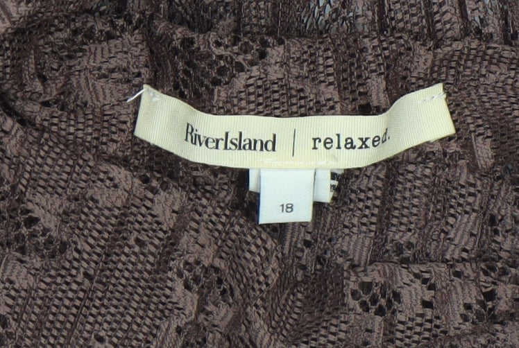 River Island Women Brown Lace Long Sleeve High Neck Blouse Size 18