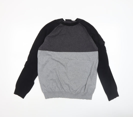 McKenzie Men's Grey Colour Block Crew Neck Jumper Size M