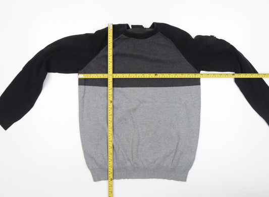 McKenzie Men's Grey Colour Block Crew Neck Jumper Size M