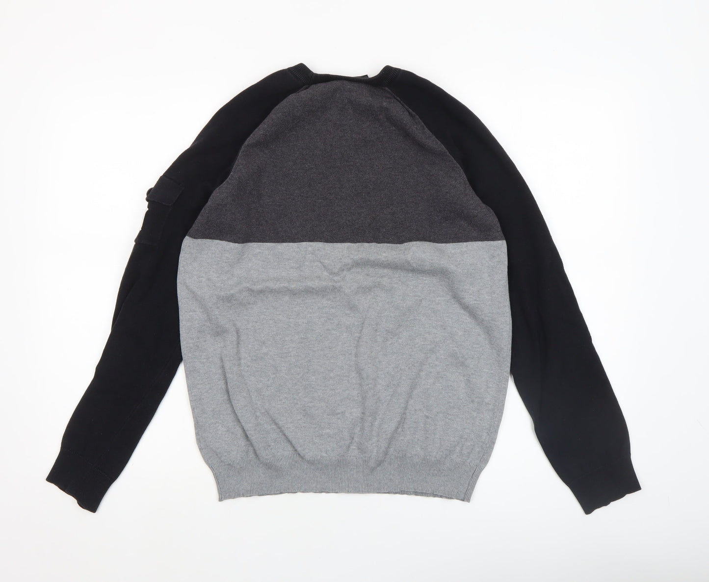 McKenzie Men's Grey Colour Block Crew Neck Jumper Size M