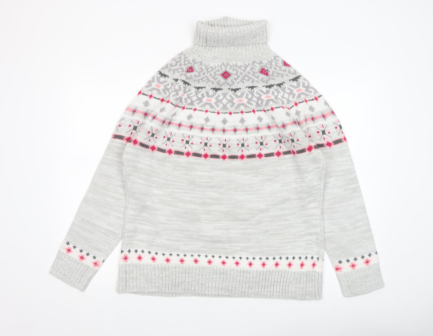Atlas for Women Grey Fair Isle Roll Neck Jumper Size 12-14