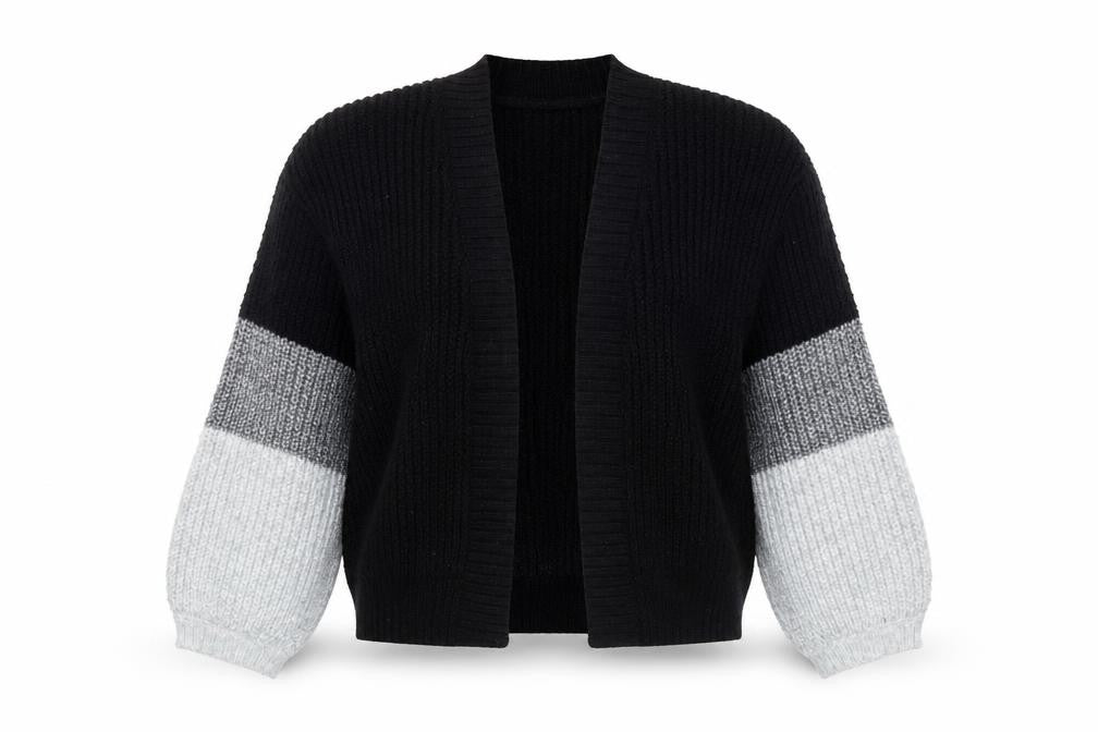 John Lewis ANYDAY Women's Black Colour Block Chunky Knit Cardigan M