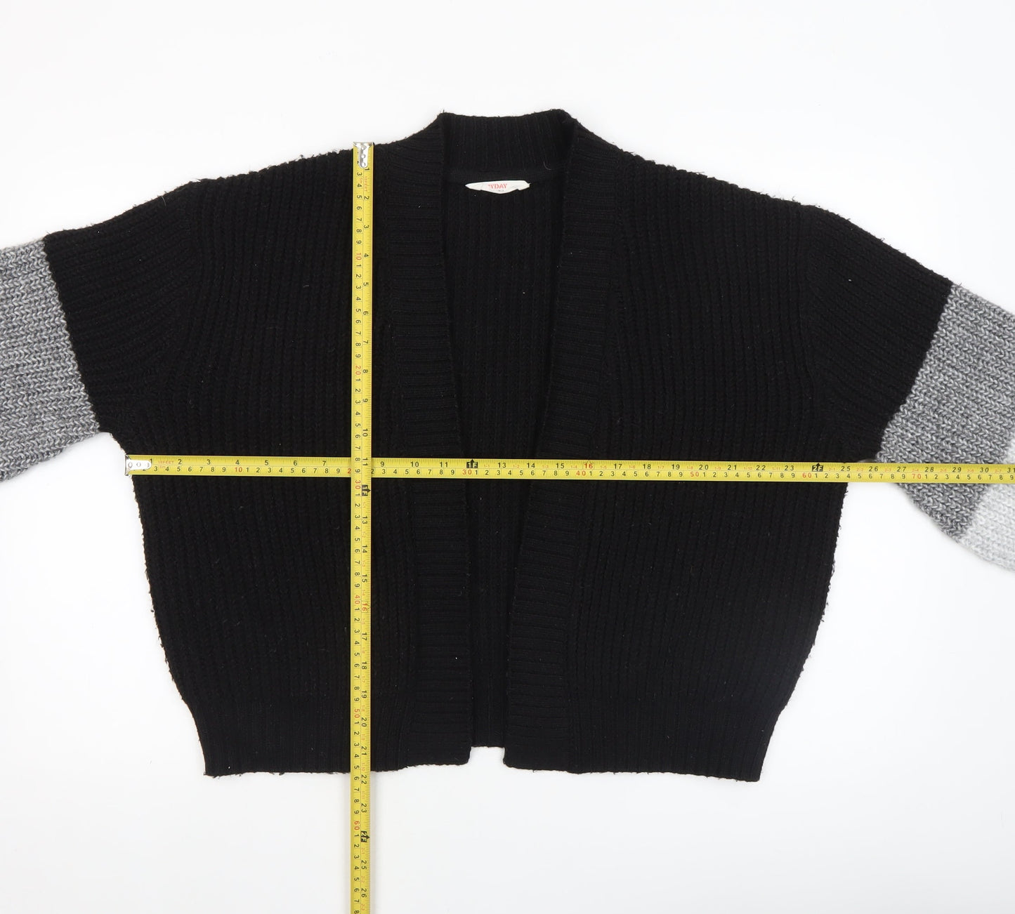 John Lewis ANYDAY Women's Black Colour Block Chunky Knit Cardigan M