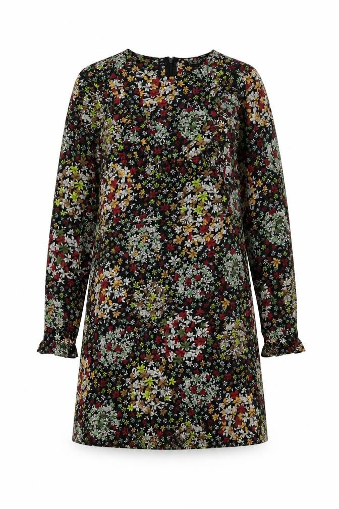 Topshop Women’s Multicoloured Floral Shift Dress Size 14 Long Sleeve Ruffle