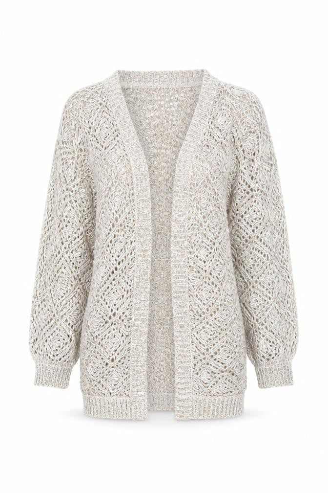 Bodyflirt Women Beige Open Knit Acrylic Cardigan Size S