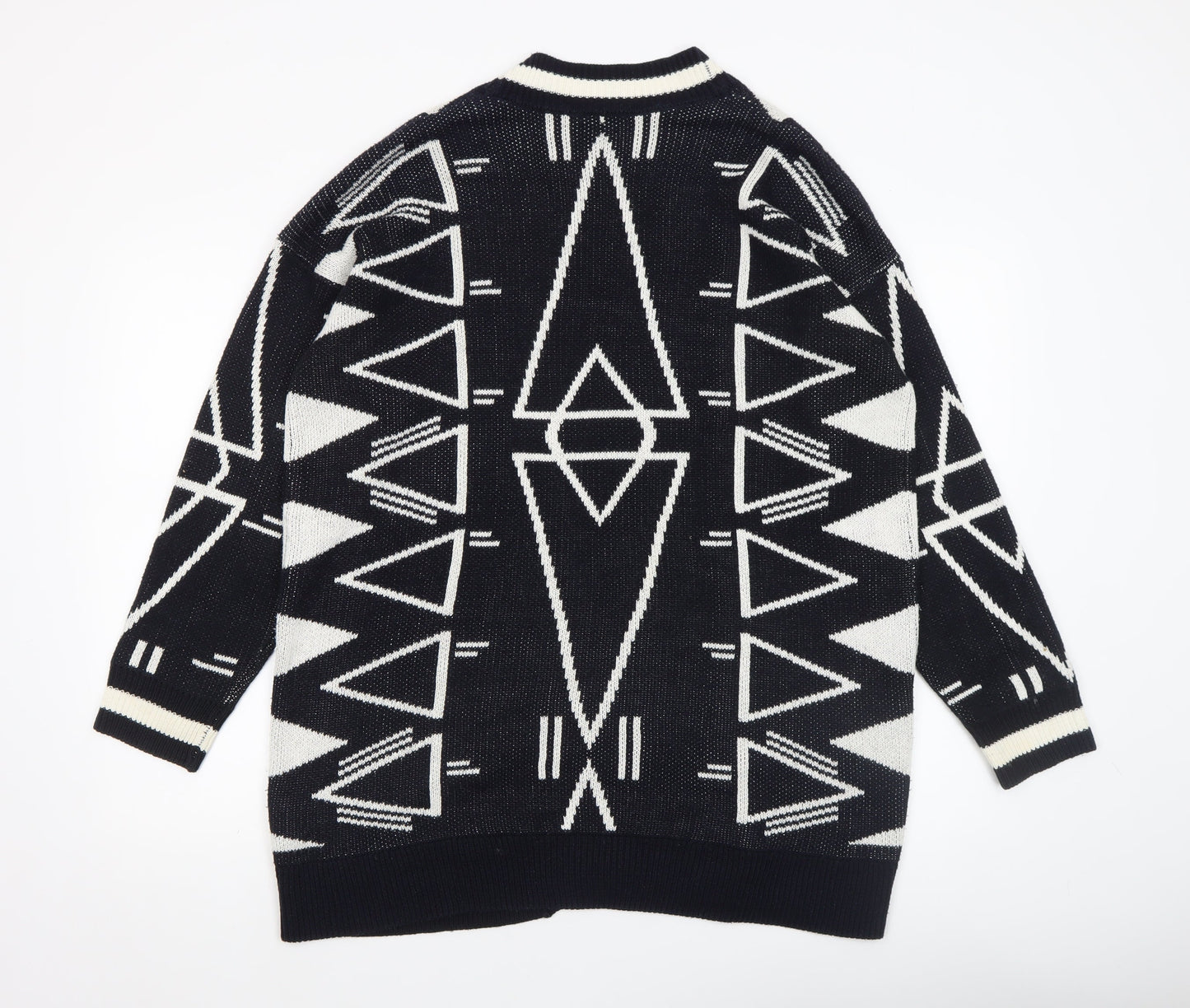 H&M Women’s Black & White Aztec Cardigan Size 12 Relaxed Fit Knit