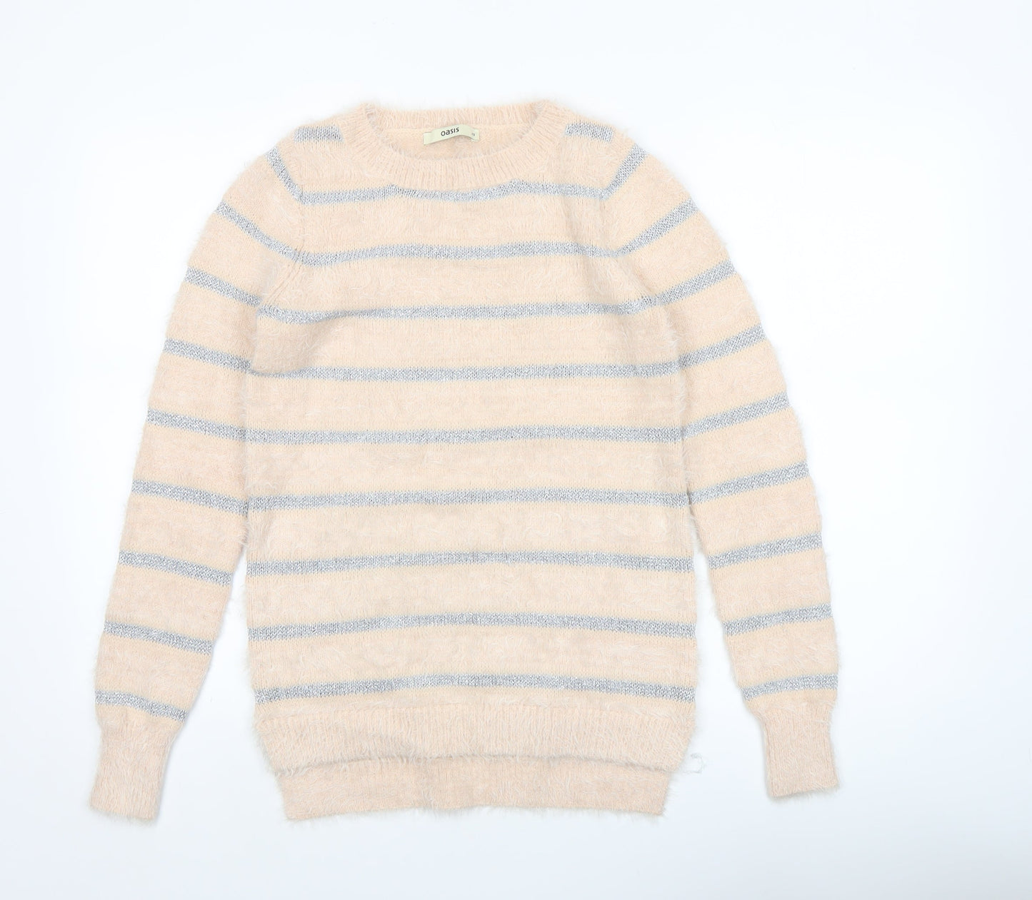 Oasis Womens Beige Striped Fluffy Knit Jumper XS
