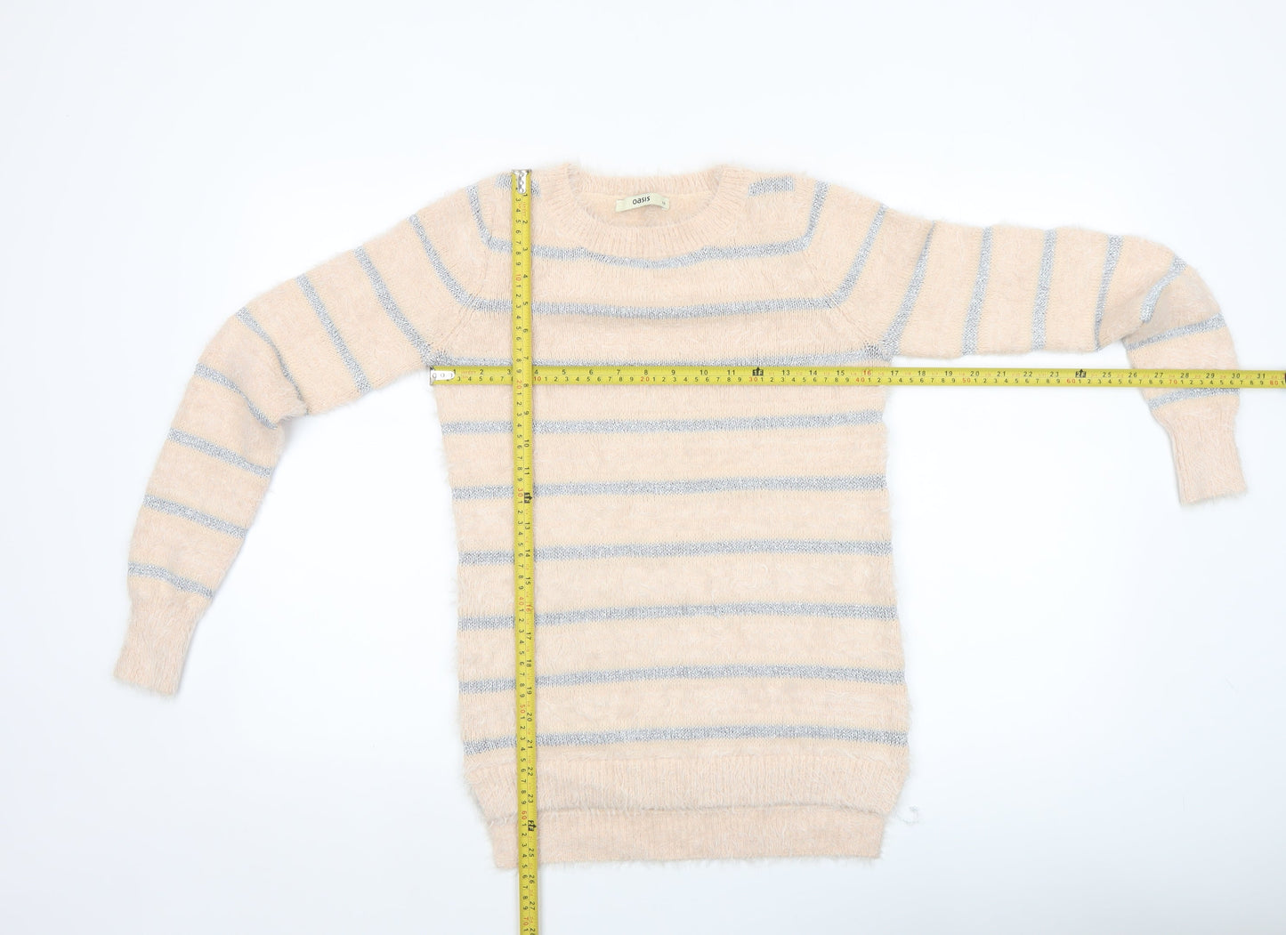 Oasis Womens Beige Striped Fluffy Knit Jumper XS