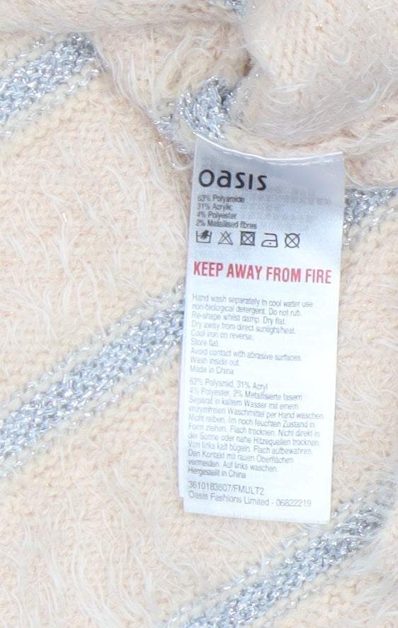 Oasis Womens Beige Striped Fluffy Knit Jumper XS