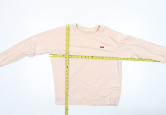 Levi's Women Beige Cotton Crew Neck Pullover Sweatshirt Size S