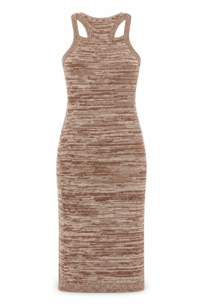 Front view of ASOS DESIGN Women’s Brown Midi Bodycon Knit Sleeveless Dress, size UK 4