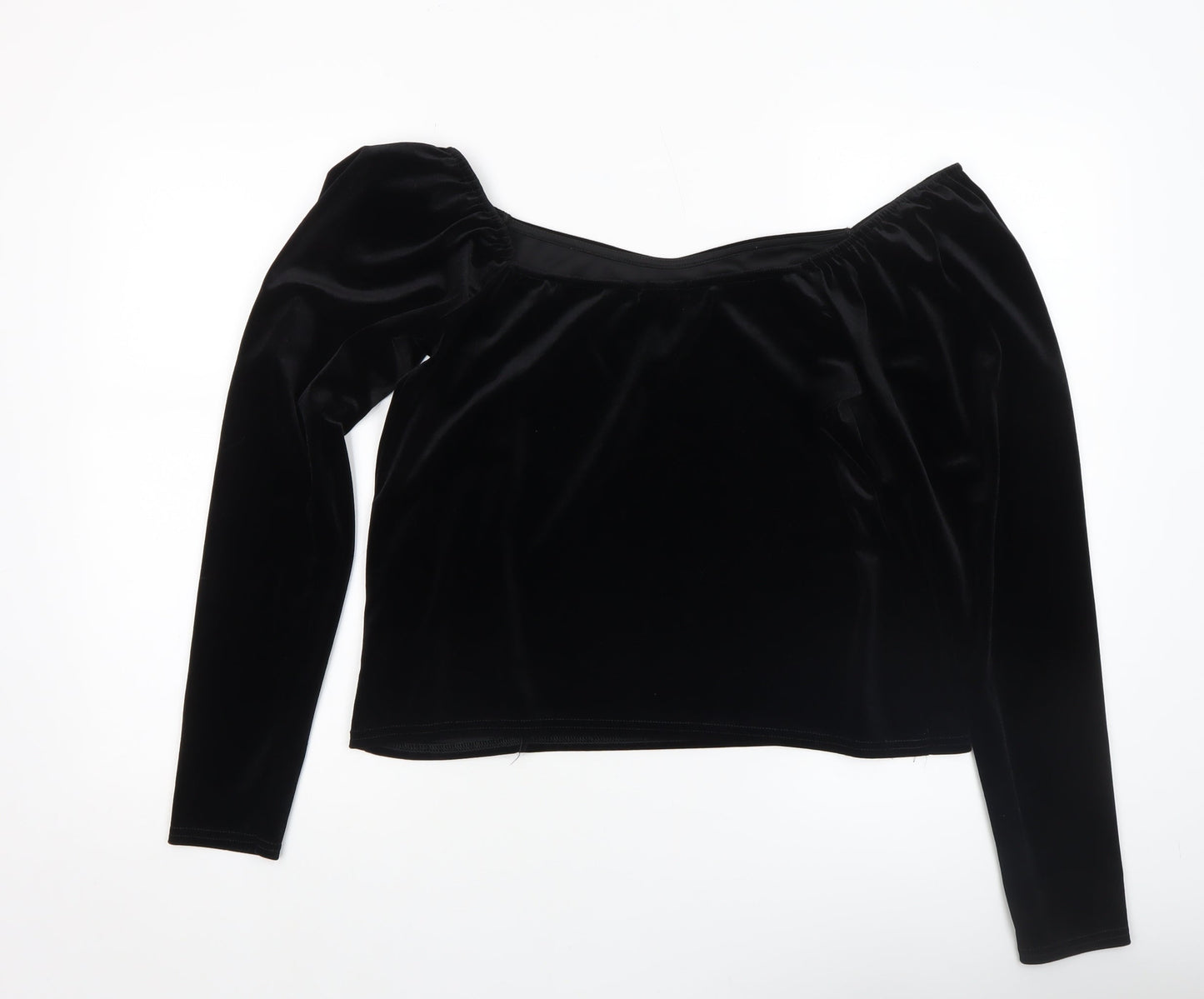 Oasis Women Black Velvet Long Sleeve Cropped Blouse Size L