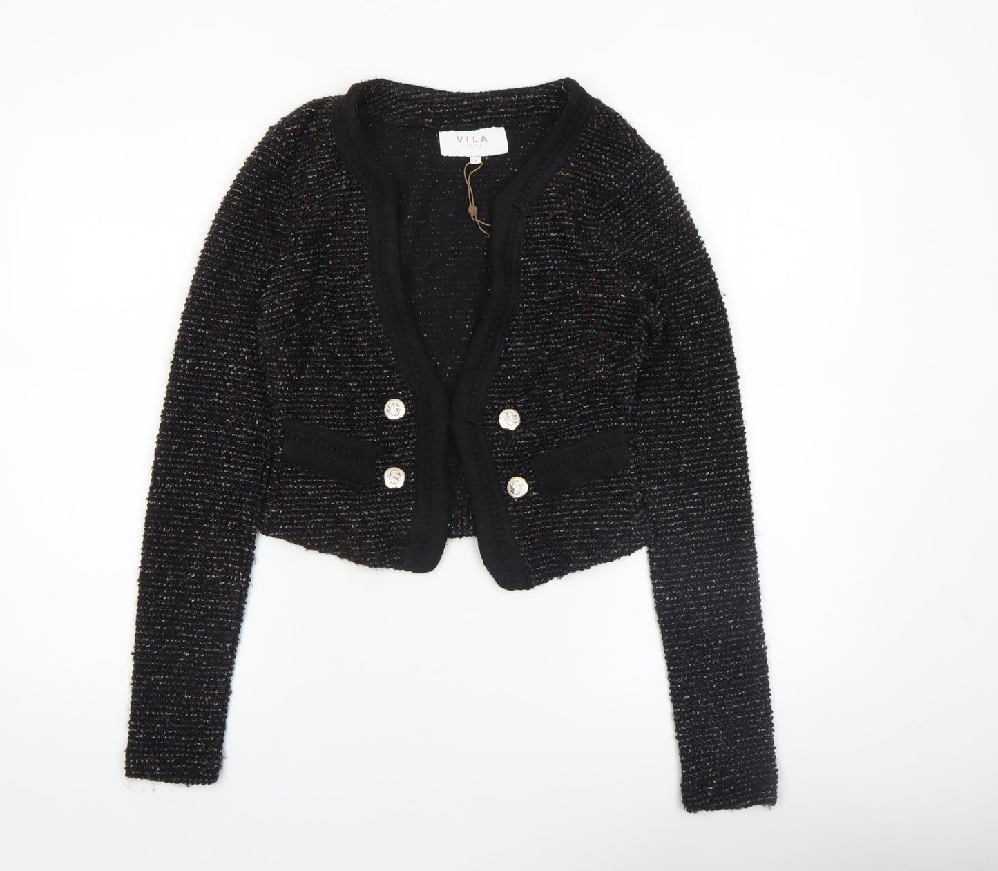 Vila Womens Black Knit Cardigan Small Long Sleeve Blazer Style
