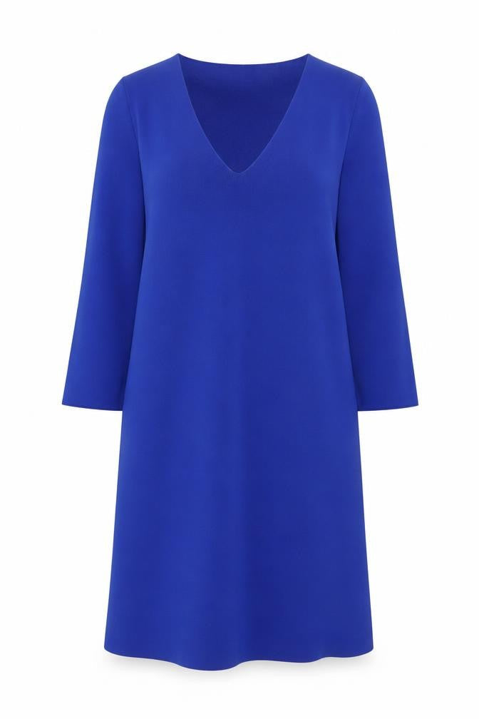 Reserved Women’s Blue Knee Length Shift Dress Size L V-Neck Long Sleeve