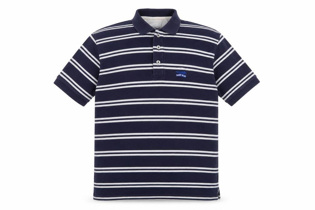 Wrangler Men’s Blue Striped Cotton Polo Shirt Size M Classic Fit