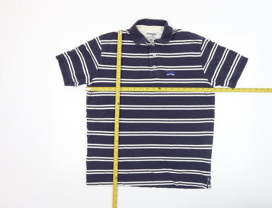 Wrangler Men’s Blue Striped Cotton Polo Shirt Size M Classic Fit
