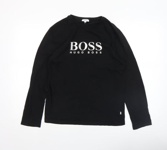 Hugo Boss Boys Black Long Sleeve Logo Cotton T-Shirt Size 14 Years