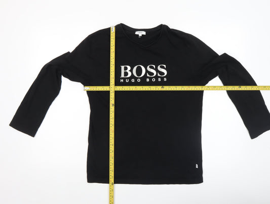 Hugo Boss Boys Black Long Sleeve Logo Cotton T-Shirt Size 14 Years