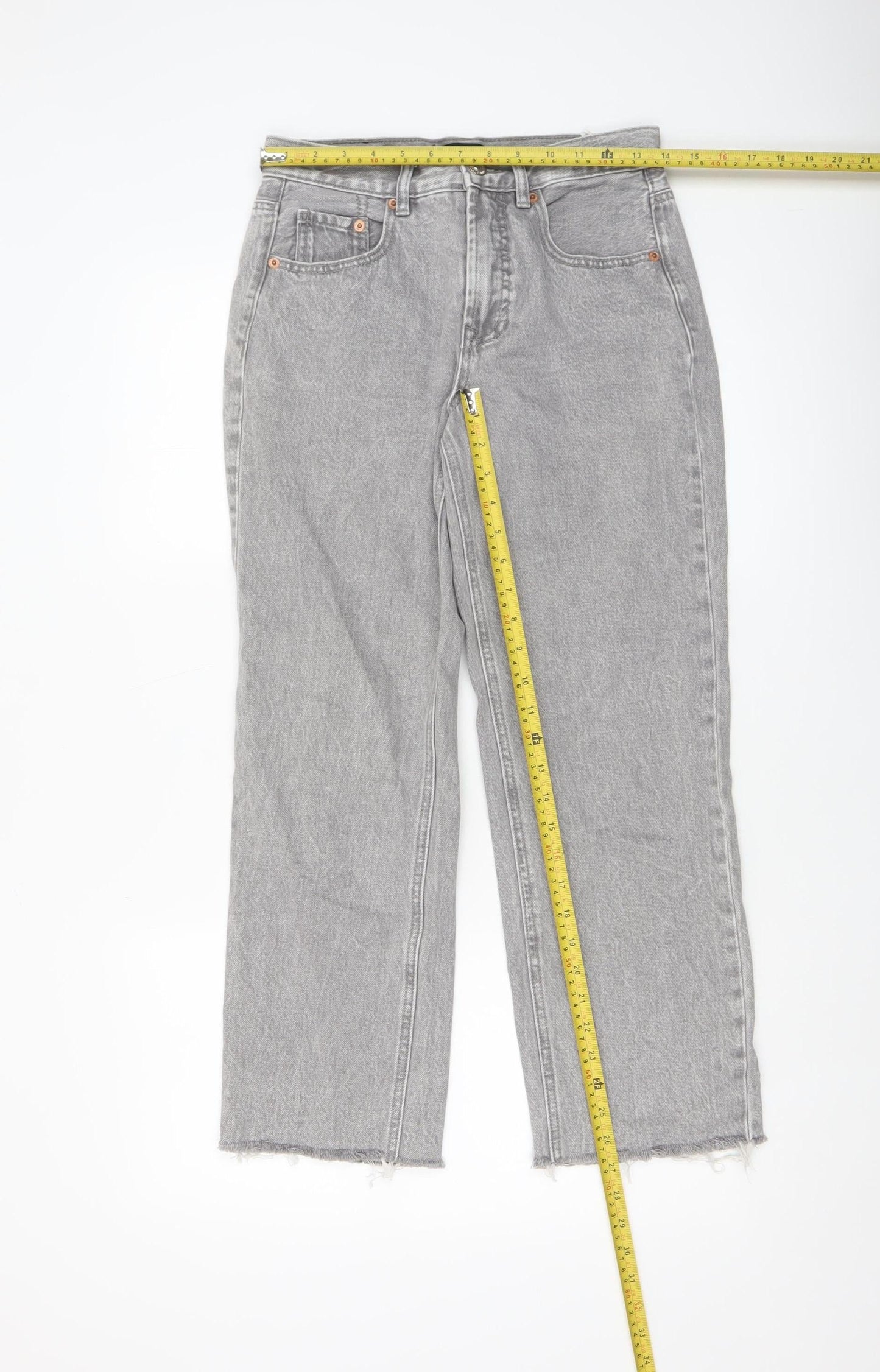Stradivarius Women's Grey High Rise Straight Leg Jeans Size 8