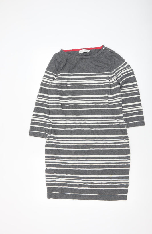 Paraphrase Women Grey Striped Boat Neck 3/4 Sleeve Wool Blend Jumper Size 12