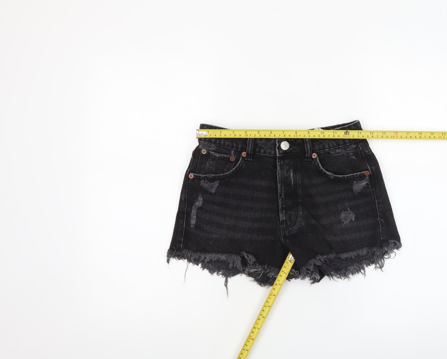 Zara Womens Black Cotton High Rise Cut-Off Denim Shorts Size 6