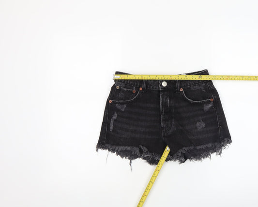 Zara Womens Black Cotton High Rise Cut-Off Denim Shorts Size 6