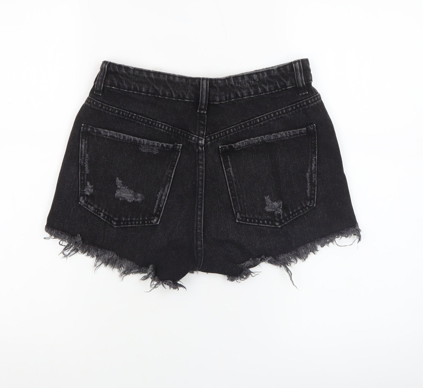 Zara Womens Black Cotton High Rise Cut-Off Denim Shorts Size 6