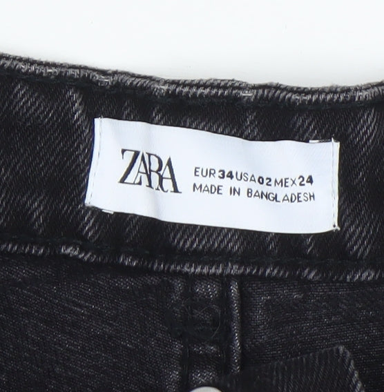 Zara Womens Black Cotton High Rise Cut-Off Denim Shorts Size 6