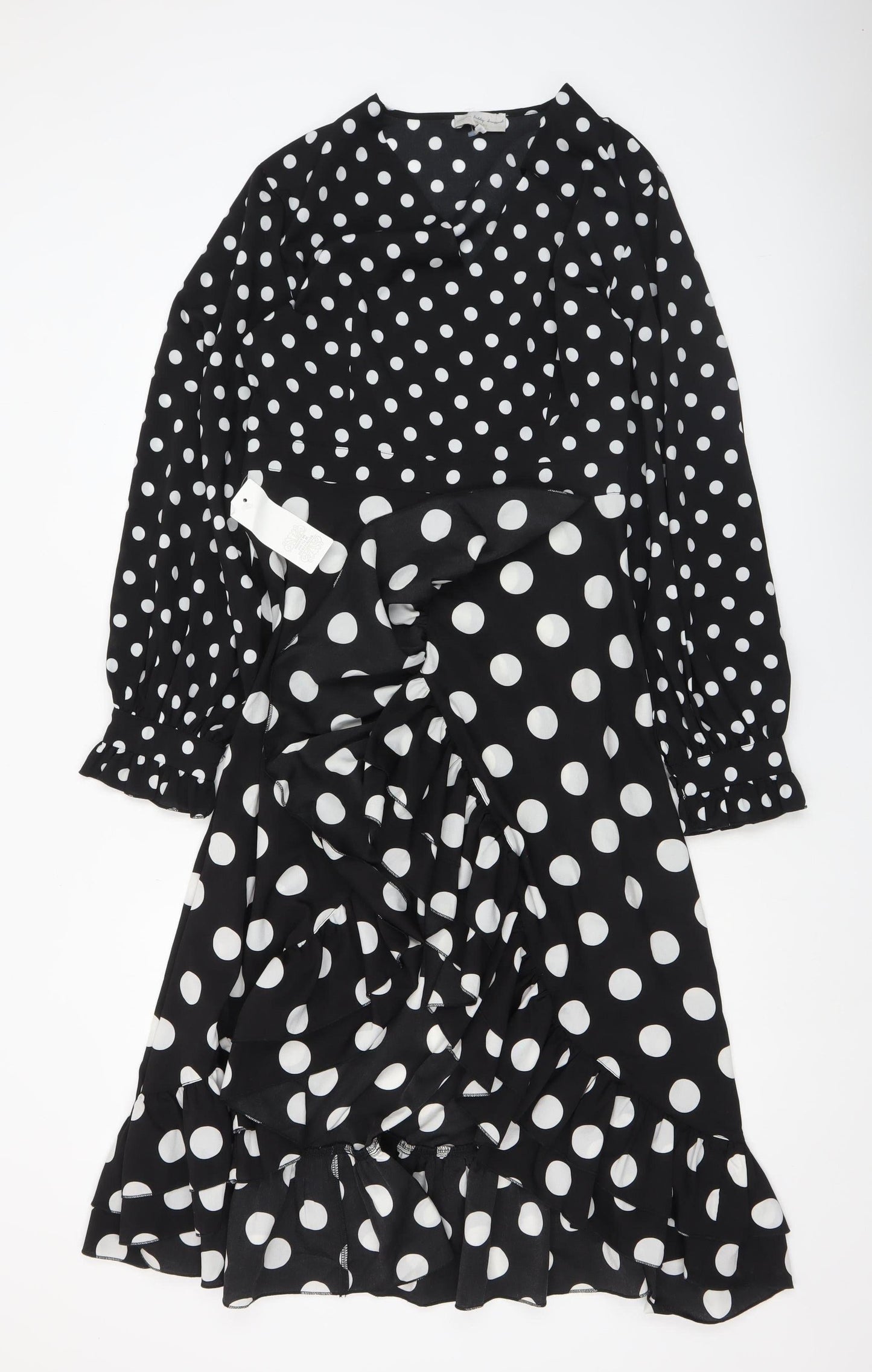 Never Fully Dressed Womens Black Polka Dot Wrap Midi Dress L