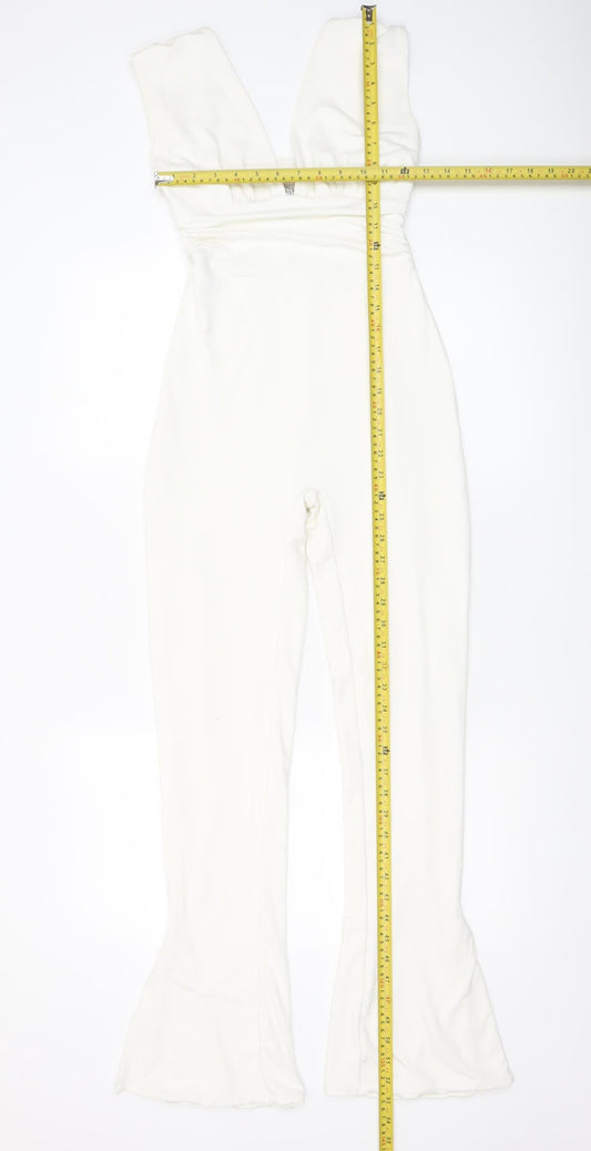 Oh Polly Women’s White Flared Leg Sleeveless Jumpsuit UK 10
