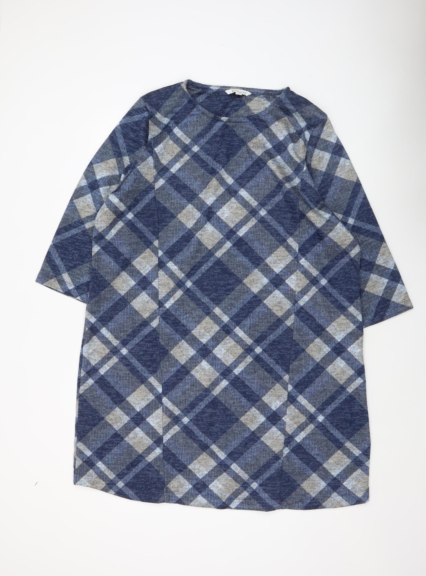 Bonmarché Women Blue Check Shift Dress Size 24 Long Sleeve