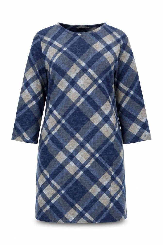 Bonmarché Women Blue Check Shift Dress Size 24 Long Sleeve