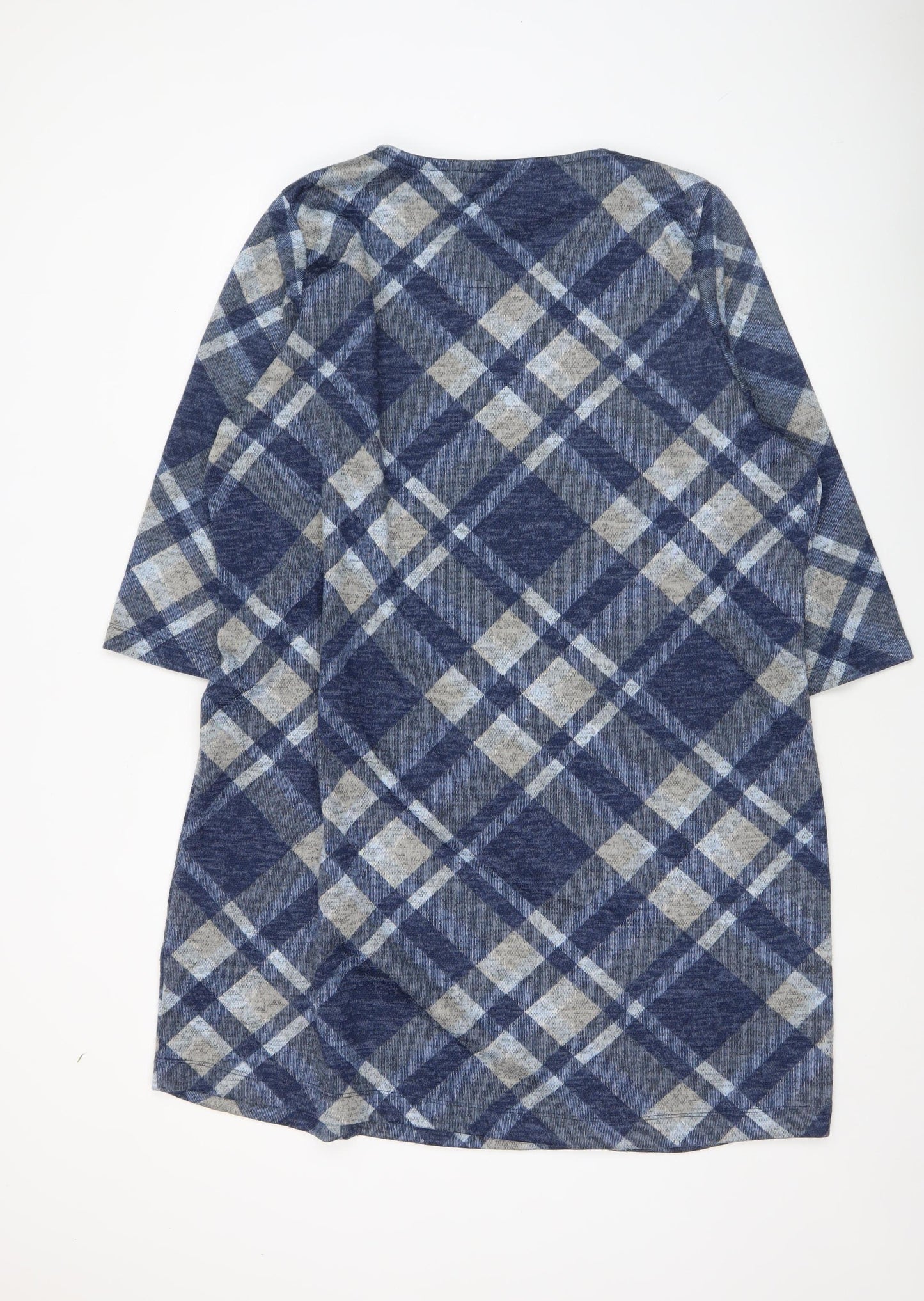 Bonmarché Women Blue Check Shift Dress Size 24 Long Sleeve