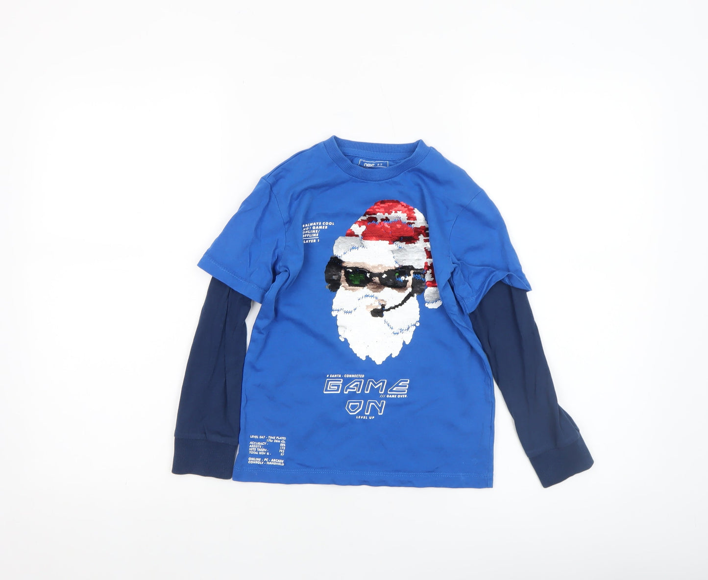 Next Boys Blue Christmas Santa Sequin Long Sleeve T-Shirt 6 Years
