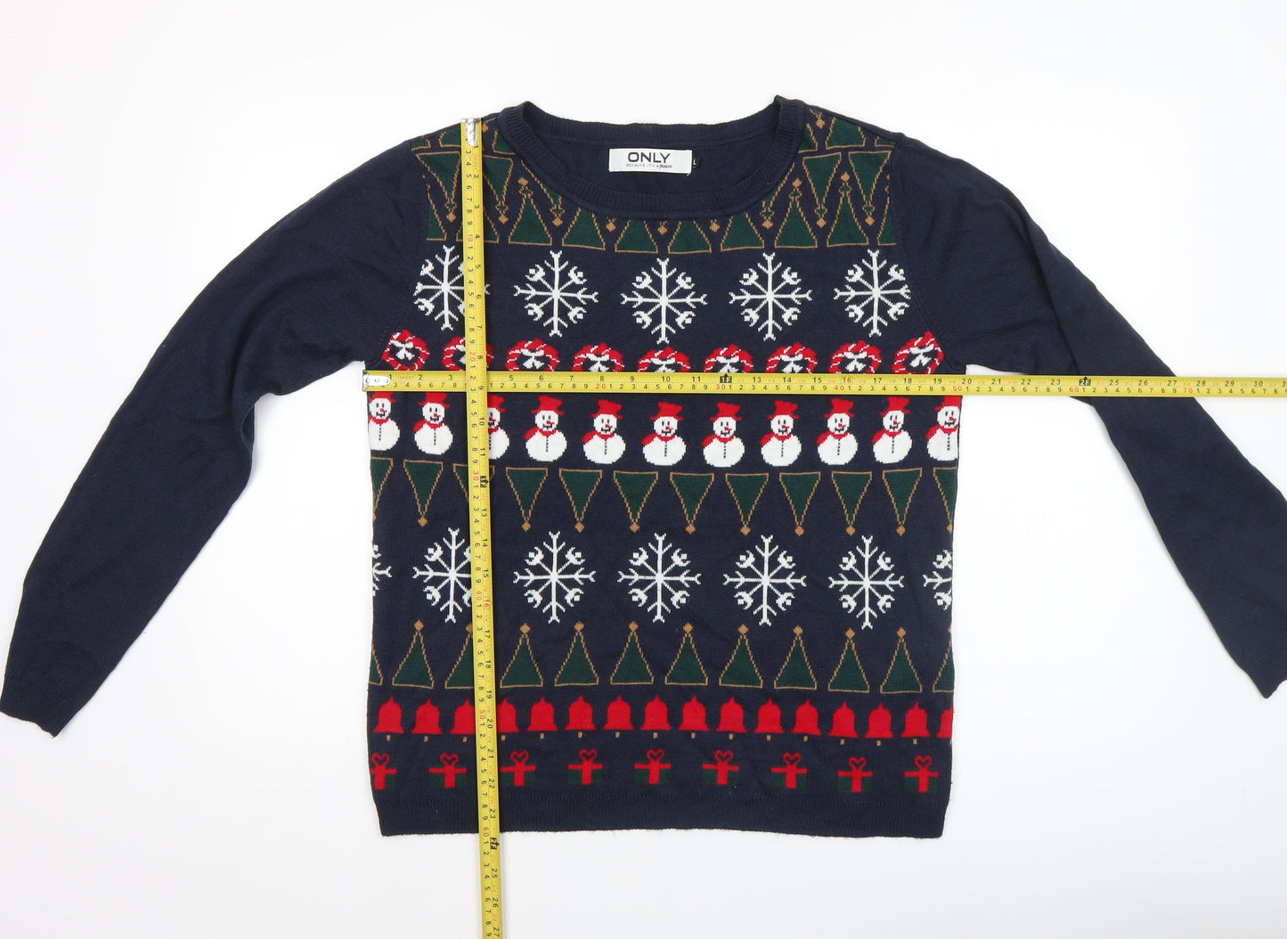 ONLY Women's Blue Christmas Fair Isle Crew Neck Jumper L